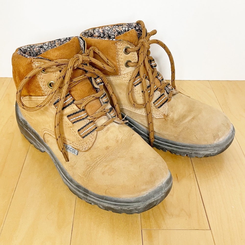 Bracol Femme Tan Leather & Suede Lace Up Ankle Hiking Boots